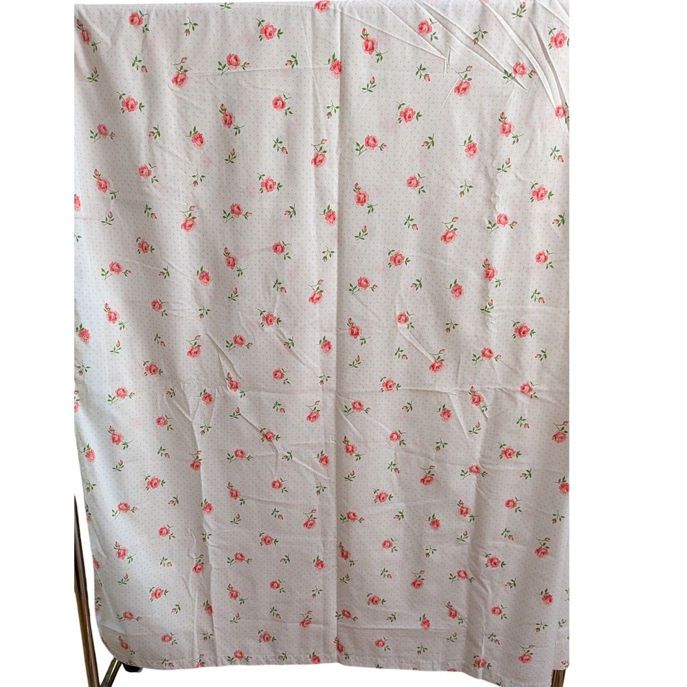 Vintage Cannon Monticello Full Flat Sheet Pink Rose Floral Polka Dot Muslin